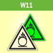 Знак W11 «Пожароопасно! окислитель» (фотолюминесцентная пленка ГОСТ Р 12.2.143–2009, сторона 200 мм)